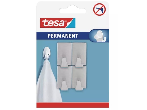 TESA 66612-00000-00, inomhus, Universalkrok, Rostfritt stål, Metall, Självhäftande remsa, Rektangel