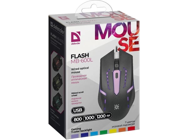 Defender FLASH MB-600L, Molempikätinen, Optinen, USB A-tyyppi, 1200 DPI, Musta