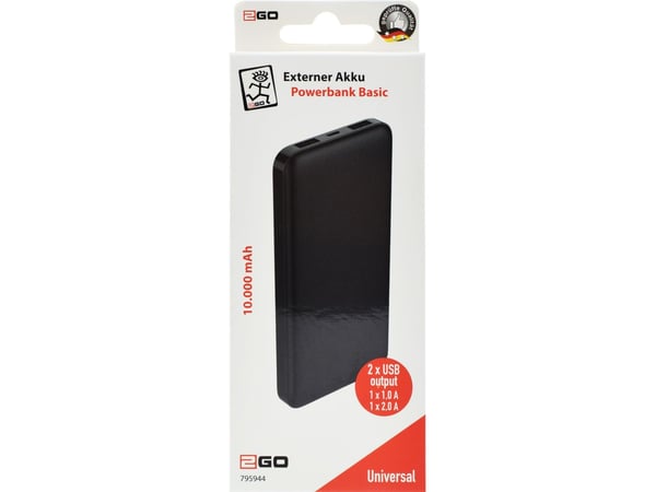 2GO 795944 Powerbank Lithium Polymer (LiPo) 10000 mAh Schwarz (795944)