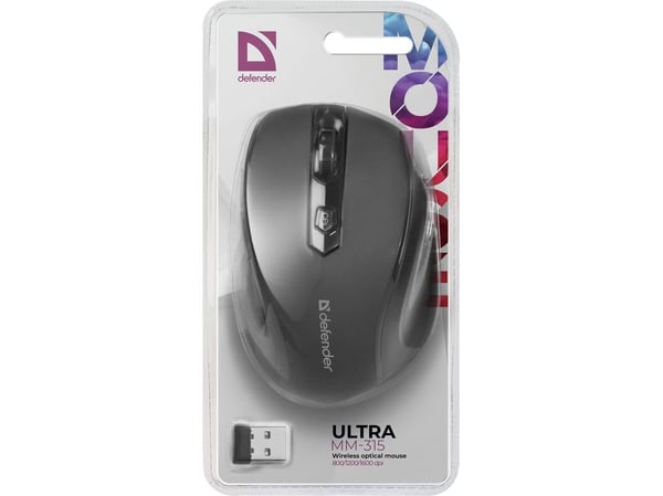 Defender ULTRA MM-315, Høyre hendt, Optisk, RF kabel-fri, 1600 DPI, Sort