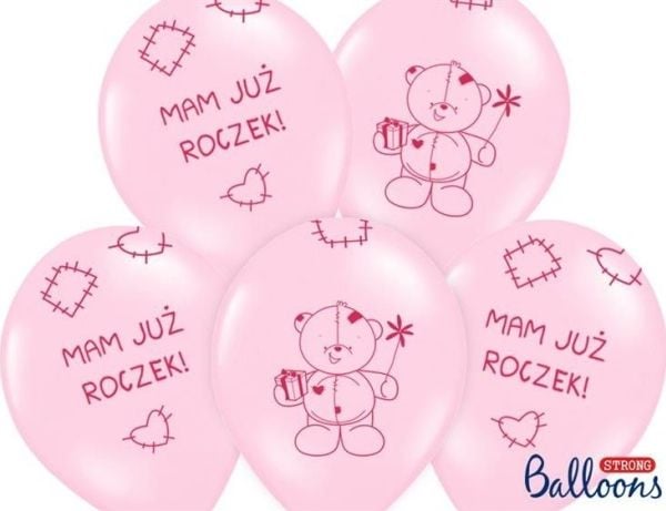 Party Deco ballonger til 1-årsdag, Mis - Mam juz roczek, rosa 30 cm 6 stk