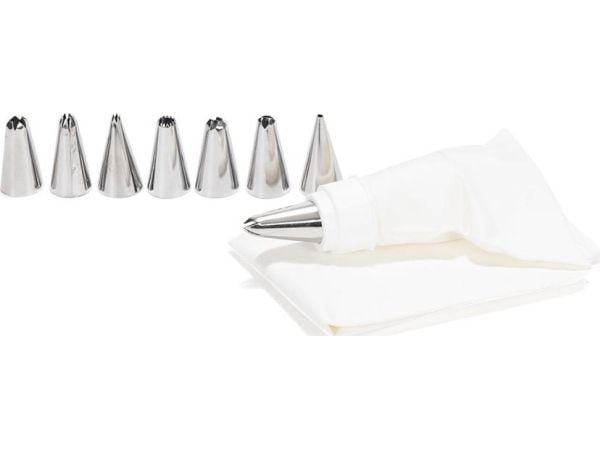 Patisse dekorasjonssett + rørpose 33 cm hvitt rustfritt stål 9 deler