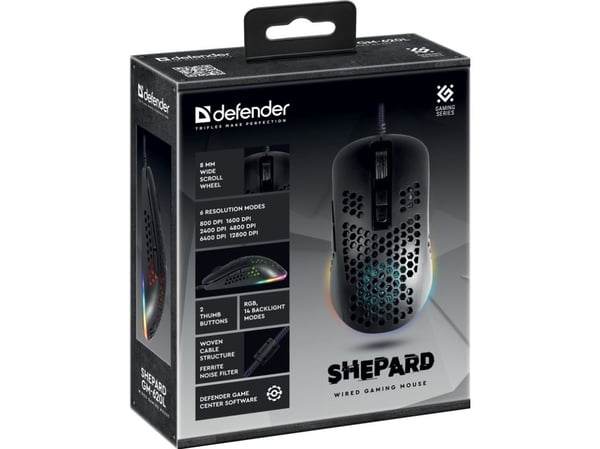 Langallinen, optinen DEFENDER GM-620L SHEPARD 12800dpi 7P pelihiiri taustavalaistulla pelihiirellä