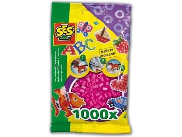SES Creative Beedz Barnepakke med 1000 neonrosa strykeperler, sikringsperle, 1000 stk, rosa, gutt/jente, 5 år, 12 år