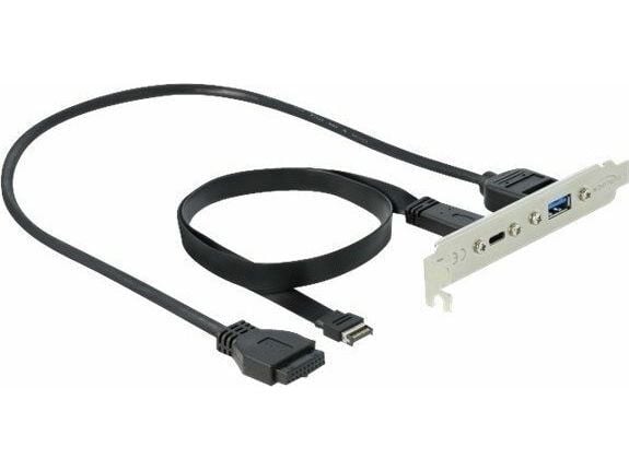 Delock Slot bracket - USB-paneeli - 19 pin USB 3.0 samlekasse, 20 pin USB 3.1 samlekasse til USB Type A, USB-C (hun) - 5 / 20 V - 50 cm - lajittelu