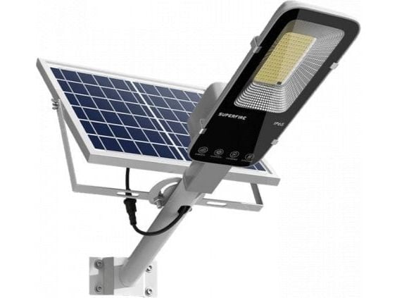 Superfire solcellelampe Superfire FF5-A, 63W, 500lm, 5000mAh - stikk-/nedstikkmontering, solcelle