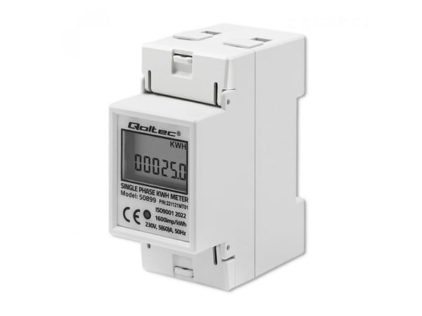 QOLTEC 50899 enfas elektronisk energiförbrukningsmätare 230V LCD 2P DIN-skena
