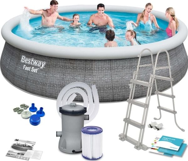Bestway 57372, 12362 l, Oppblåsbart basseng, Voksen og barn, Stige, Grå, 38,8 kg