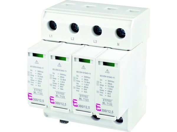 Eti-Polam Ylijännitesuoja B + C + D Tyyppi 1 + 2 + 3 4P ETITEC ML T123 300/12,5 4 + 0 002440667