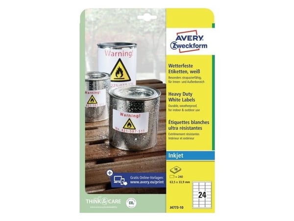Avery J4773 - Polyester - hvit - 33.9 x 63.5 mm 240 stk (10 ark x 24) merkelapper