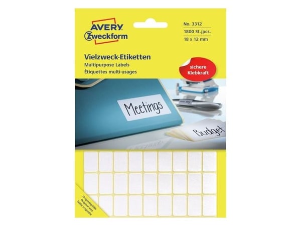 Avery Multi-Purpose Labels 3312 - Självhäftande - vit - 12 x 18 mm 1800 stk etiketter