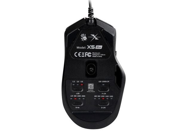BLOODY X5 Max, Ambidextrous, USB Type-A, 10000 DPI, Svart