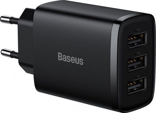 Baseus Compact-pikalaturi, 3x USB, 17W (musta)