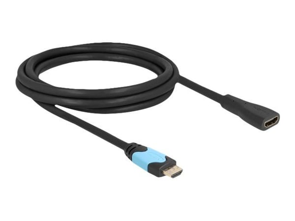 Delock - High Speed - HDMI-jatkokaapeli - HDMI naaras HDMI uros - 2 m - kolminkertaisesti suojattu - musta, turkoosi - 8K60 Hz tuki, jopa 48 Gbps t...
