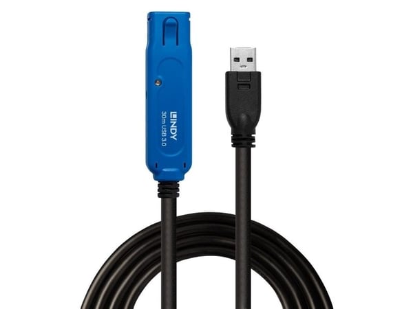 Lindy 43362, 30 m, USB A, USB A, USB 3.2 Gen 1 (3.1 Gen 1), 5 Gbit/s, Svart, Blå