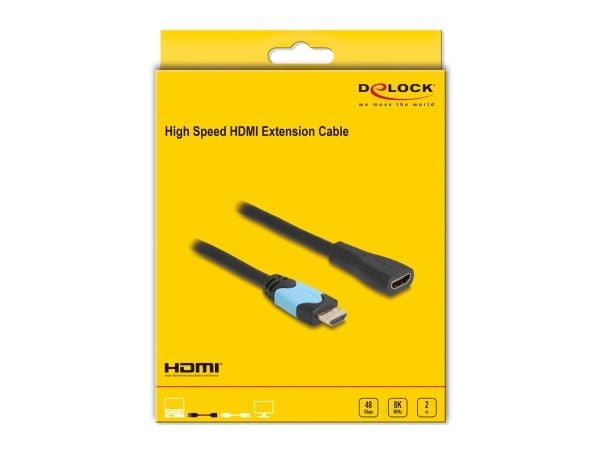 Delock - High Speed - HDMI-forlengelseskabel - HDMI hunn til HDMI hann - 2 m - trippel beskyttelse - svart, turkis - 8K 60Hz støtte, up to 48 Gbps ...
