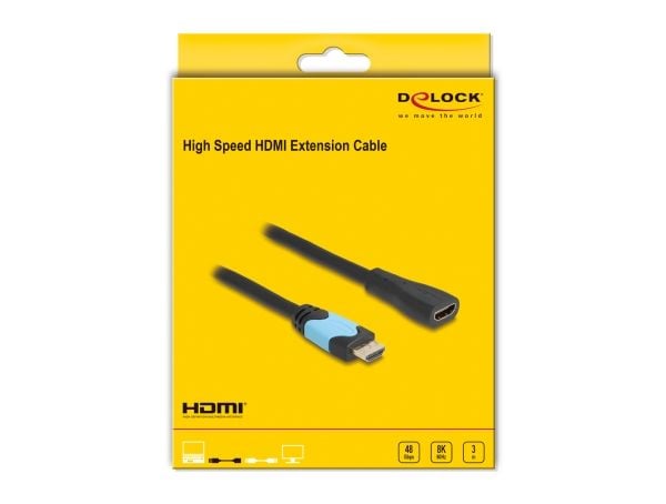 Delock - High Speed - HDMI-forlengelseskabel - HDMI hunn til HDMI hann - 3 m - trippel beskyttelse - svart, turkis - 8K 60Hz støtte, up to 48 Gbps ...