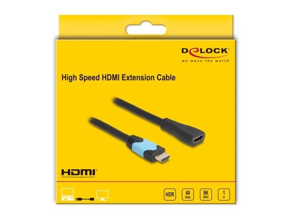 Delock - High Speed - HDMI-forlengelseskabel med Ethernet - HDMI hunn til HDMI hann - 1 m - trippel beskyttelse - svart - 8K 60Hz støtte, up to 48 ...