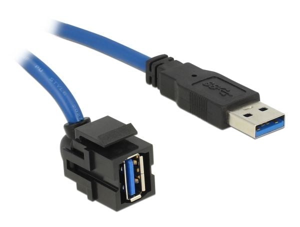 Delock Keystone Module USB 5 Gbps Type-A naaras 250° Type-A uros 1,5 m kaapelilla musta