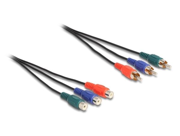 Delock Cinch RGB skjøtekabel 3 x plugg til 3 x stikkontakt 1 m