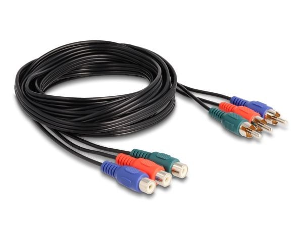 Delock - Videoforlengelseskabel - kombinasjon av video/RGB - RCA hann til RCA hunn - 3 m - svart