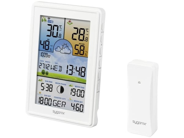 Sygonix SY-5509564 Digital vejrstation Prognose for 12 til 24 timer Antal sensorer maks. 3 stk