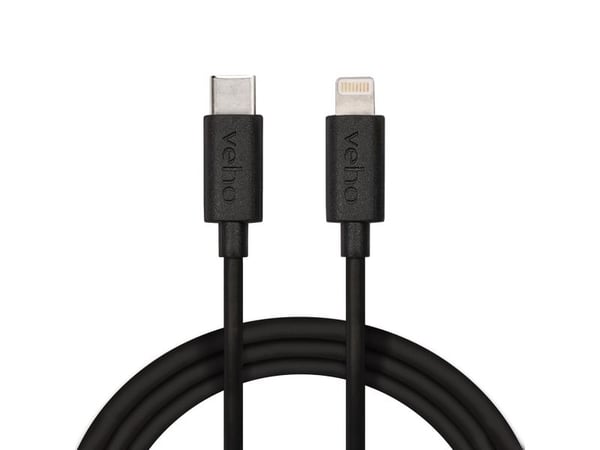Veho VCL-005-MFI-C-1M, 1 m, Lightning, USB C, Hankjønn, Hankjønn, Sort
