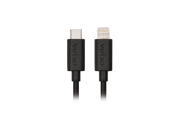 Veho VCL-005-MFI-C-1M, 1 m, Lightning, USB C, Hankjønn, Hankjønn, Sort