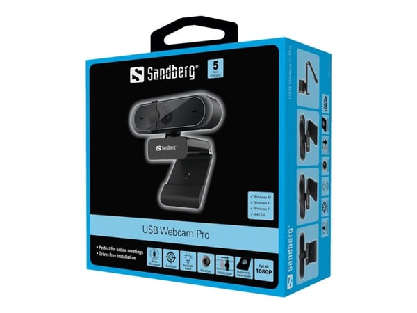 Sandberg USB Webcam Pro - Full HD - 1920 x 1080 - indbygget stereomikrofon - USB 2.0