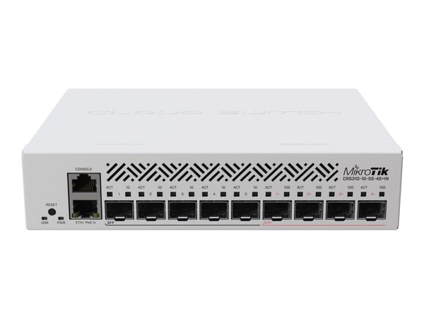 MikroTik CRS310-1G-5S-4S+IN - Switch - L3 - 5 x Gigabit SFP + 4 x 10 Gigabit SFP+ + 1 x 10/100/1000 - stasjonær, rackmonterbar - PoE+ - DC-strøm