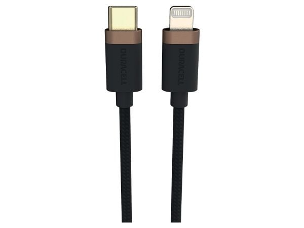 Duracell USB9012A, 1 m, Lightning, USB C, Hankjønn, Hankjønn, Svart