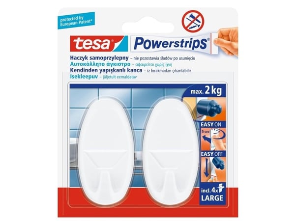 Tesa Powestrips selvklebende krok 2 stk rund stor hvit (58013-00054-01)