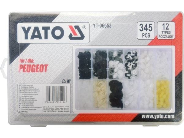 Yato YT-06653, Sort, Gjennomsiktig, Hvit, Gult, Peugeot, 345 stykker