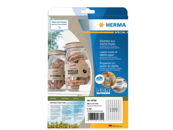 HERMA 10750, Brun, Rektangel, Permanent, 25,4 x 10 mm, A4, Universell