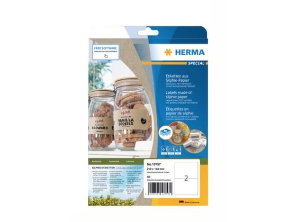 HERMA 10757, Brun, Rektangel, Permanent, 210 x 148 mm, A4, Universell