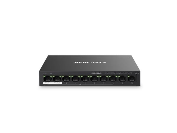 Mercusys MS110P, Håndtert, Fast Ethernet (10/100), Full tosidig, Strøm over Ethernet (PoE), Kan monteres på vegg