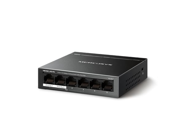 Mercusys MS106LP, Håndtert, Fast Ethernet (10/100), Strøm over Ethernet (PoE), Kan monteres på vegg