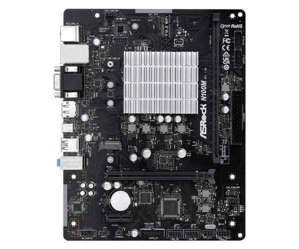 ASRock N100M - Hovedkort - micro ATX - Intel N-series N100 - USB 3.2 Gen 1, USB 3.2 Gen 2 - Gigabit LAN - innbygd grafikk - HD-lyd (8-kanalers)