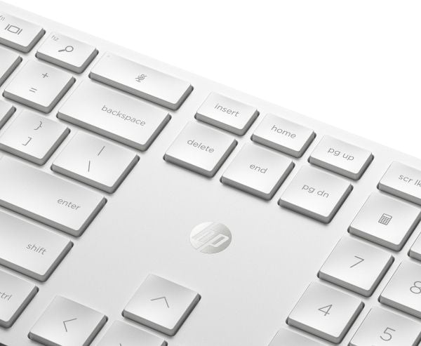 HP 650 kombinert trådløst tastatur og trådløs mus, Full størrelse (100 og), Trådløs, RF kabel-fri, Membrannøkkelbryter, Hvit, Mus inkludert
