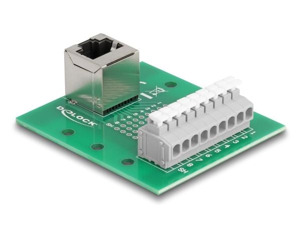 Delock - Nettverksadapter - RJ-45 (hunn) vinklet til 9-pins terminalblokk - DIN-rail mountable, trykknapp, 3,81 mm stigning, stifttilordning: 1:1