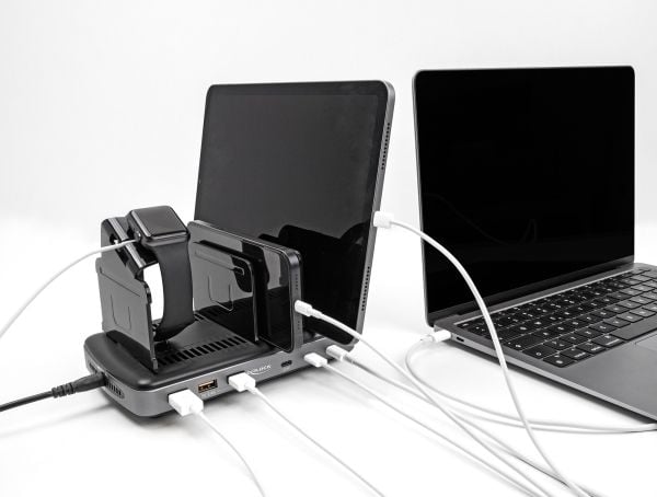 Delock - Ladestasjon + AC-strømadapter - 112 watt - 6 A - PD - 6 utgangskontakter (3 x USB-type A, 3 x USB-C) - svart, grå