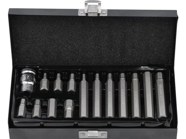 Yato YT-0413, 15 stykker, Hex (metrisk), 2,4,5,6,7,8,10,12 mm, Kromvanadiumstål, 25,4 / 2 mm (1 / 2"), Sekskantet