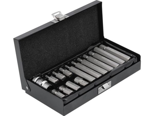 Yato YT-0413, 15 stykker, Hex (metrisk), 2,4,5,6,7,8,10,12 mm, Kromvanadiumstål, 25,4 / 2 mm (1 / 2"), Sekskantet