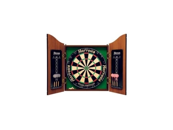 Harrows Darts Pro''s Choice, Dartbord, Flerfarget, Tre, 6 stykker, Rosewood Finish Cabinet (with scoreboards inside the doors) Official Competition...