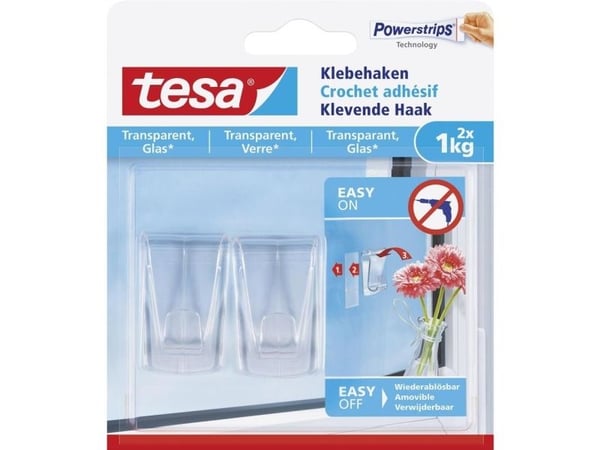 TESA 77735-00000, Innendørs, Universalkrok, Gjennomsiktig, Limstrimmel, 1 kg, Glass