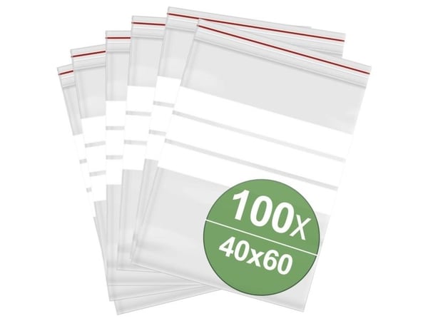 Slett-/låsepose med tekstetiketter (B x H) 40 mm x 60 mm transparent polyetylen, 100 stk
