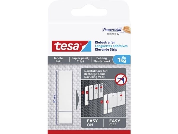 TESA 77771, Sisätila, Yleiskoukku, Valkoinen, Liimateippi, 6 kpl