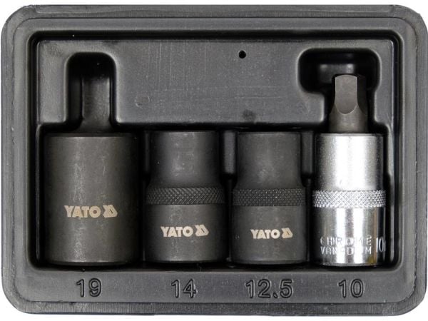 Yato YT-06806, Støpselsett, 1/2", Metrisk, 4 hoder, 10,12,14,19 mm, Kromvanadiumstål