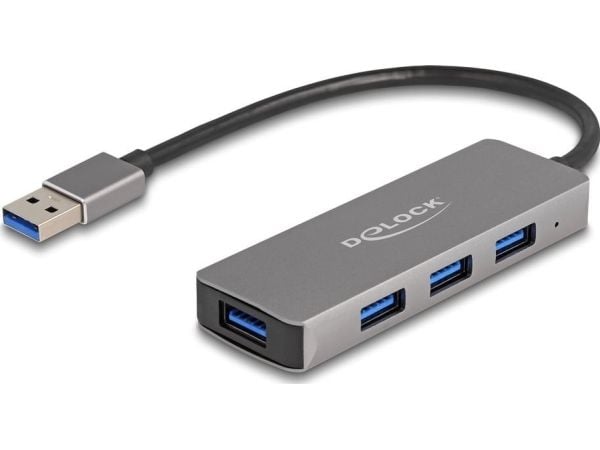 Delock 4 portin USB 3.2 Gen 1 -keskitin, jossa on USB Type-A-liitin - USB Type-A-liittimet sivulla