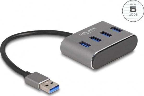 Delock 4 porter USB 3.2 Gen 1 hub med USB Type-A-tilkobling – USB Type-A-kontakter på toppen